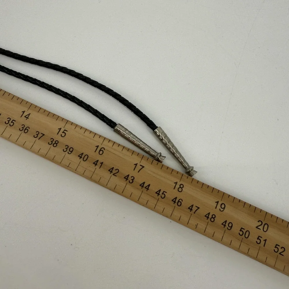 Lebow Western Saddle Bolo‎ Tie Silver Tone Mens Black Braided Cord Tips Cowboy